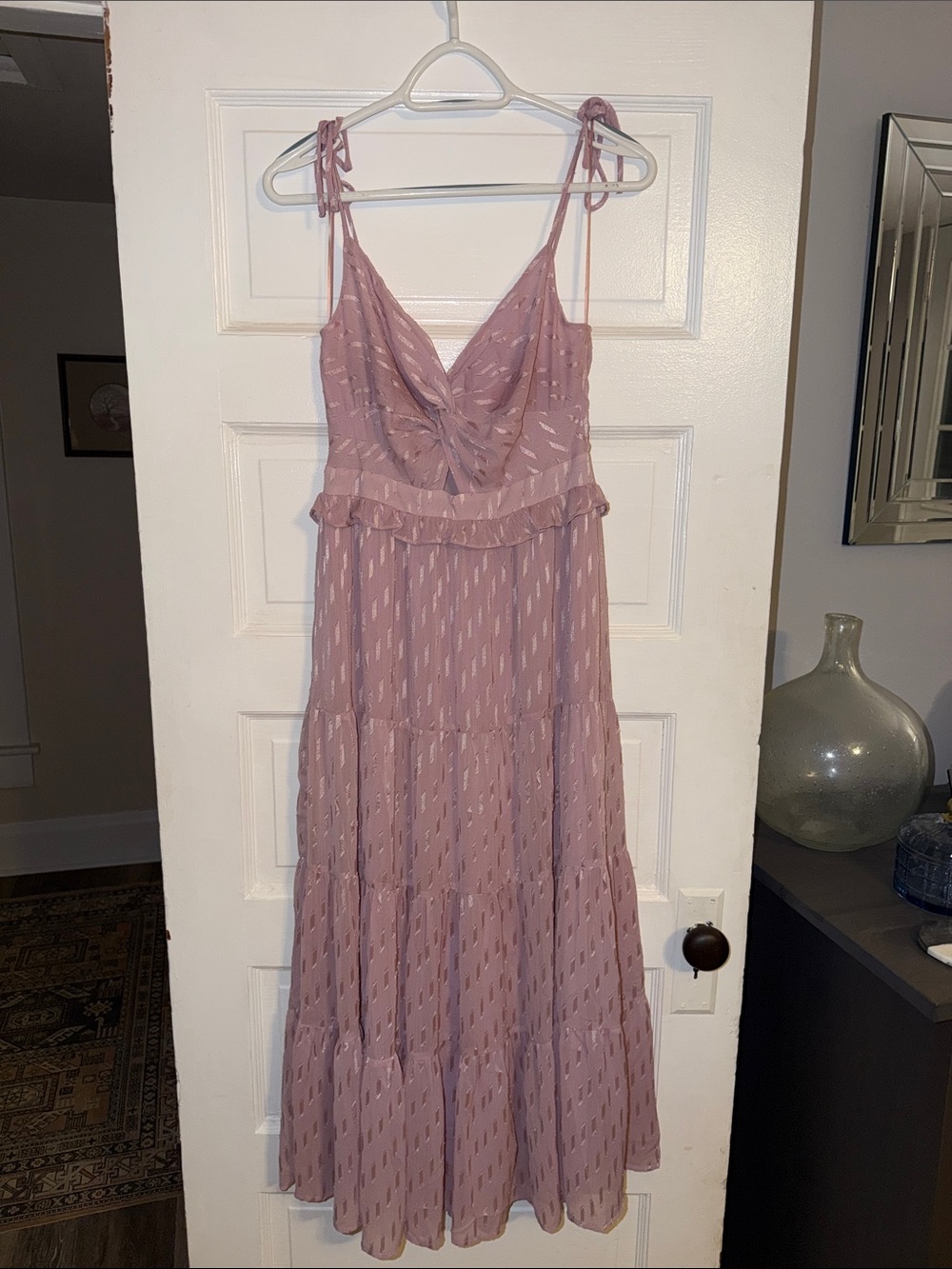 Astr Mauve Metallic-Dot Tiered Maxi Dress
